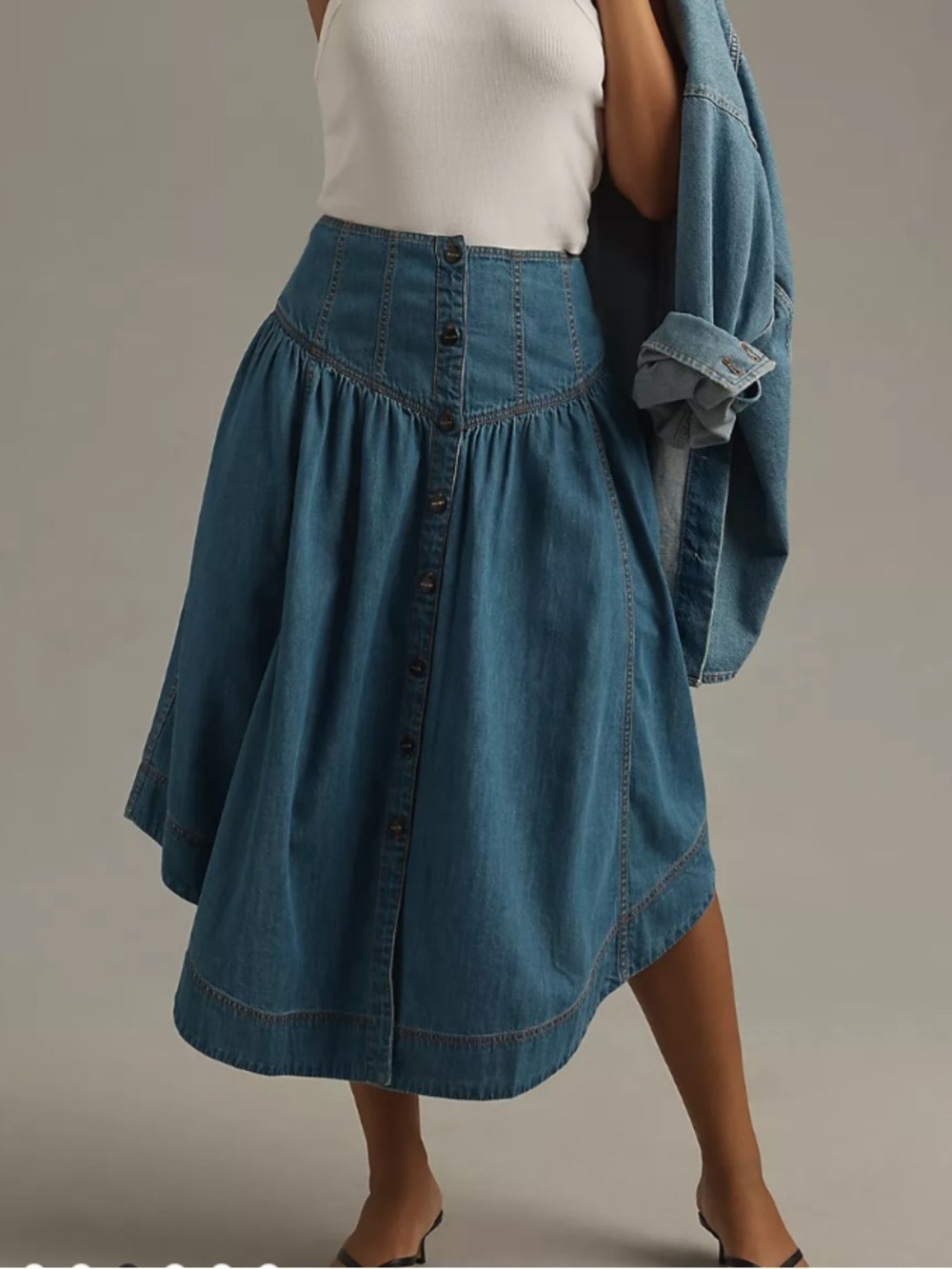 NWOT Anthropologie Pilcro Basque-Waist Denim Midi Skirt, cotton, size 8